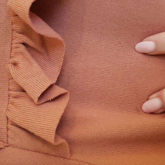 Cupio Women's Long Sleeve Ruffle Chest Knit Top Terracotta Clay - XL - Picture 8 of 10